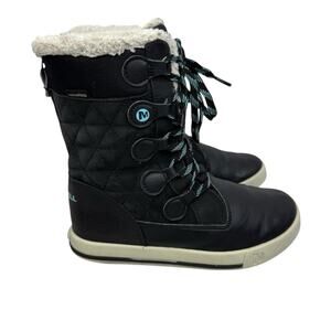 MERRELL Boots Kids Sz 2 Heidi Leather Waterproof Black Lace Up Zip Winter Snow